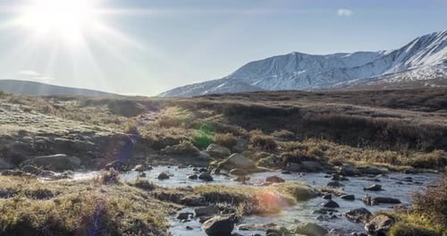 Mountain Meadow Timelapse at the Summer or Autumn Time Wild Nature and Rural Valley Sun Rays Small