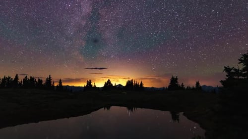 Milky Way over Mountains Reflecting in Pond at Night