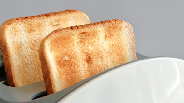 Fresh Fried Crunchy Bread Slice Rotation Inside of Modern Toaster ...