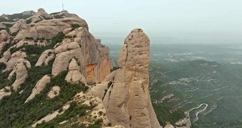 Aerial Landscape View of Montserrat Mountain in Catalonia Barcelona