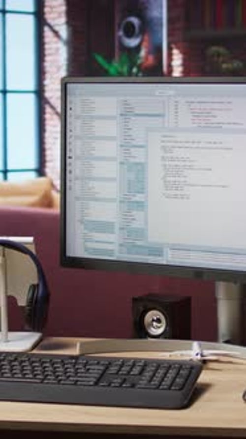 Vertical Video Debugging Software Programming Language Displayed on Computer Monitor