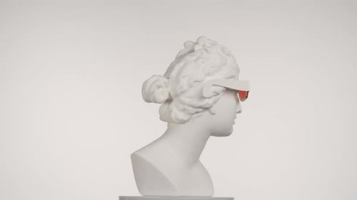Closeup Shot Ancient Marble Bust Statue of Roman Era Woman in 3d Glasses Spinning Round on a