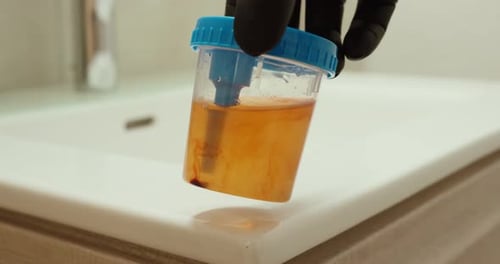 Blood in Urine Sample – Medical Warning Sign Concept