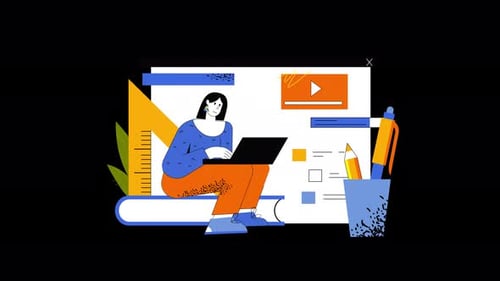 Mujer creativa trabajando en una computadora portátil en un estilo de ilustración moderno y vibrante
