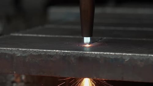 Plasma cutter close up - Cutting metal with high energy through heat and electrical power - Special