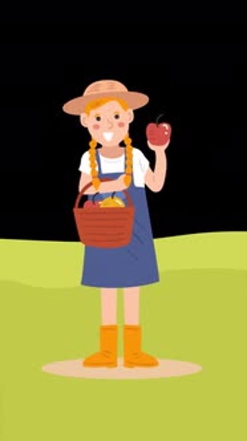 Female Farmer Holding A Fruit And Vegetable Basket On Vertical On Alpha Channel