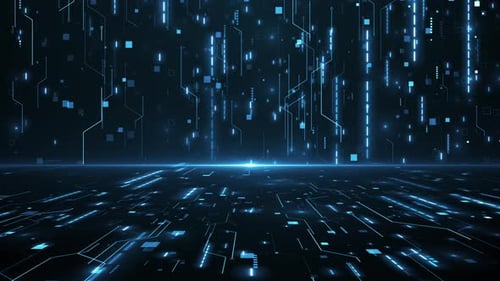 Blue Technology with Digital Data HUD and Horizon Line Background Loop