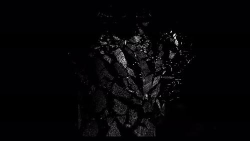 Fragment Collection: Effect of a rectangle shaped glass shattering and falling slowly on a black scr