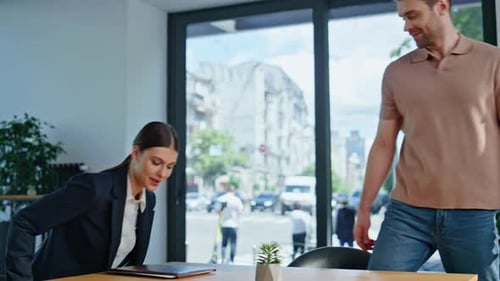 Businesswoman Businessman Shaking Hands Meeting on Office Company Closeup