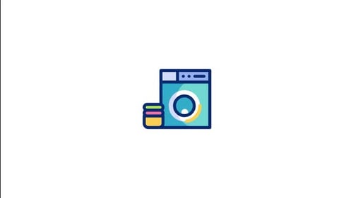 Animated Flat Design Washing Machine and Laundry Icon