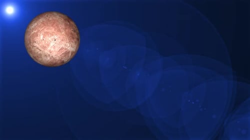 Fiktiver MAKEMAKE-Planet, der sich um den Weltraum oder die Galaxie dreht, und Sterne, Milchstraße, Animation eines Planeten. 1843