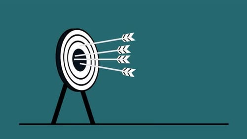 Animated Flat Design Target with Arrows Hitting Bullseye