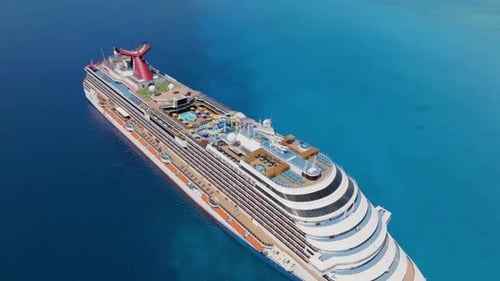 Aerial view around the top deck of a cruise ship, cruising the Caribbean sea