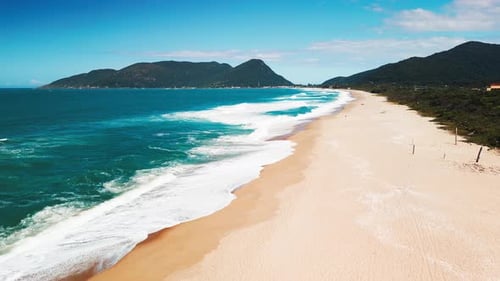 Aerial View of the Perfect Empty Sandy Beach in Brazil