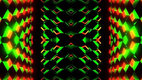 Green And Red Locked Up In Cubic Kaleidoscope Background Vj Loop In 4K