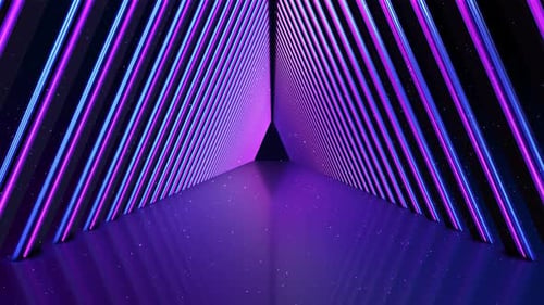 Corredor de túnel de néon: linhas brilhantes, perspectiva, barras de luz paralelas luminosas, perspectiva profunda