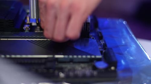 Computer Technician Removing Protective Film From Motherboard Heatsink Process Hardware Upgrade of
