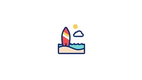 Animated Flat Design Surfboard Beach Icon Loop