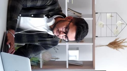 Vertical Remote Freelancer Home Office Man Laptop