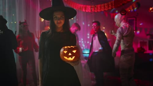 Halloween party with people in costume
