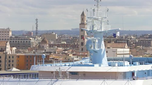 Urban Buildings and Cruise Ship on a Sunny Day