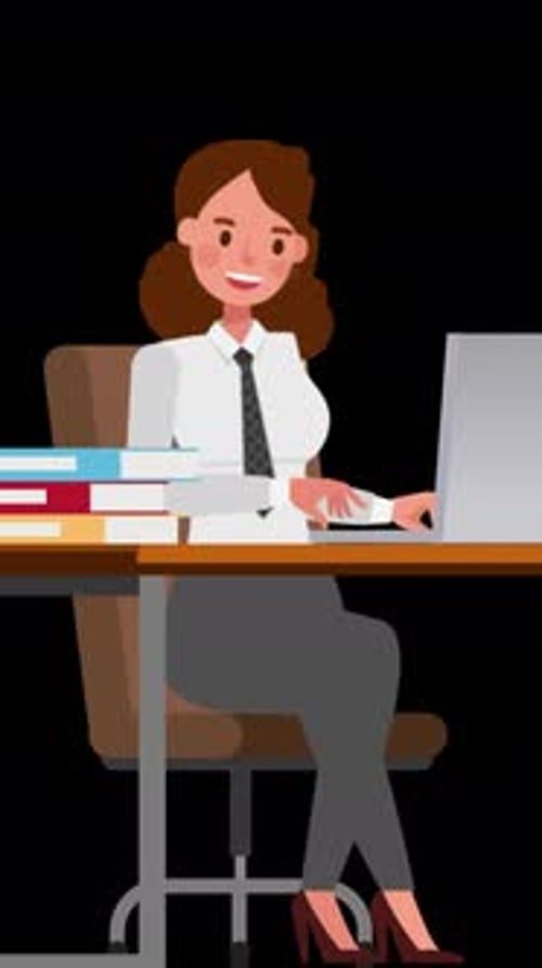 Female Office Worker Working On Computer In Office Vertical On Alpha Channel
