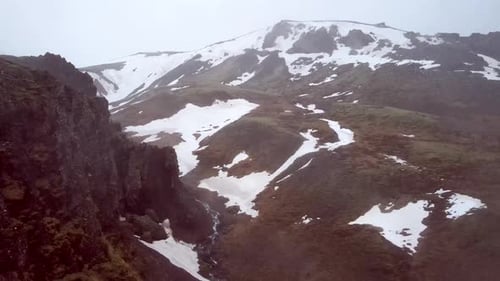 A cinematic, 4K drone, aerial landscape shots of the Icelandic mountain.