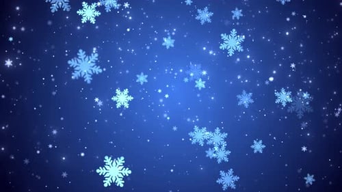 Blaue Schneeflocken fallen auf den Bühnenhintergrund