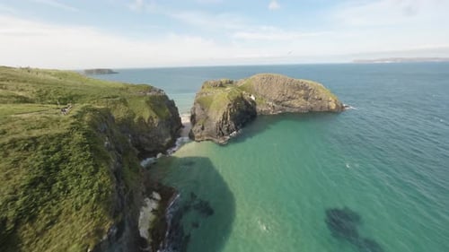 Carrick a Rede - Rope Bridge 4K FPV Cinematic Drone Footage01 Horizon Locked - Northern Ireland - UK