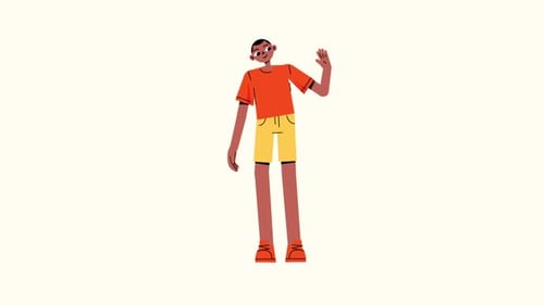 Animated Man Character Waving Greeting Loop