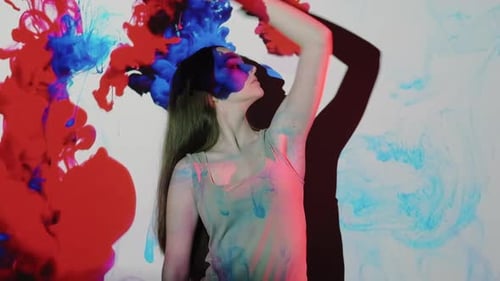 Life Coloring Female Imagination Red Blue Ink Drop