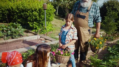 Family having fun in the vegetable garden