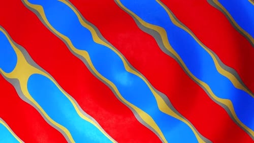 Vibrant red and blue waves create dynamic flowing background
