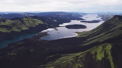 Aerial view of Langisjor lake, Iceland.
