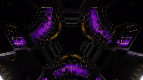 Gold And Purple Rings In Triangle Mirror Tunnel Background Vj Loop In 4K