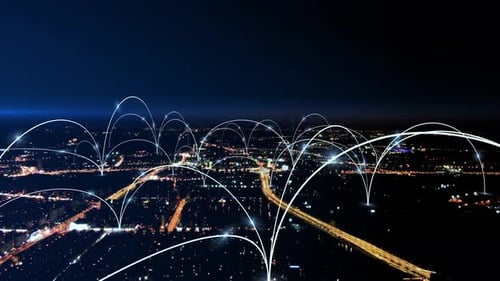 smart Connected city skyline. Futuristic network concept, city Technology.