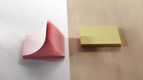 Top View of Stacks of Office Stickers Stationery Adhesive Colored Paper Open and Close Like a Fan