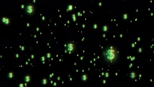 Glowing Green Digital Dollar Signs Moving Background Loop