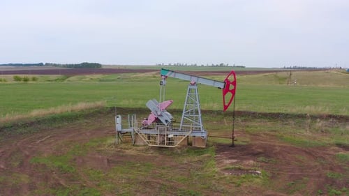 An Oil Rig Extracts Raw Materials From Underground in the Steppe