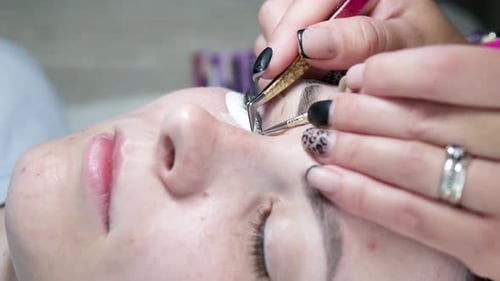 Eyelash Extension Application Close Up at Salon