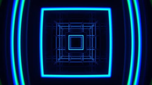 Blue Square Neon Lights Tunnel Background Vj Loop In 4K