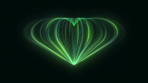 Abstract Green Heart Pulsing with Glowing Digital Particles