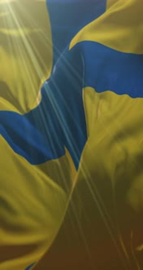Waving Sweden Flag Vertical Video with Sunbeams