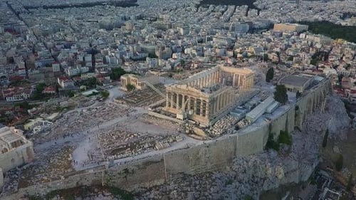 Acropolis Parthenon Temple Cinematic Aerial over Athens Greece
