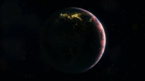 Earth rotating in space showing city lights at night perfect loop