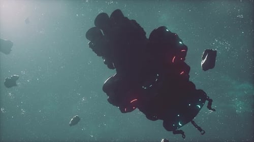 Animated Futuristic Spaceship Traveling Through an Asteroid Field
