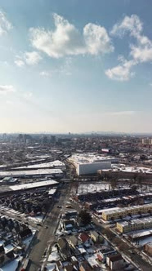 Aerial View of a Snowy Suburban Neighborhood