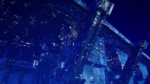 El edificio cubierto de malla con bombillas brillantes y una estructura de acero Stark resaltan el estado de ánimo