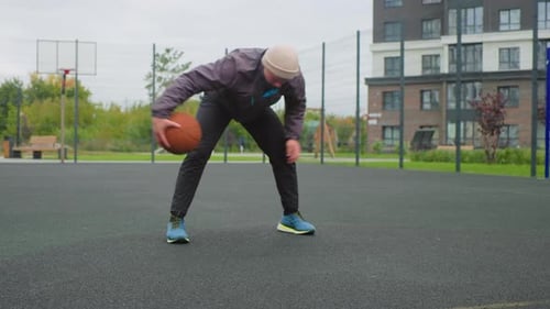 Court Scene with Focused Basketball Footwork Drills Single Individual Practicing Basketball