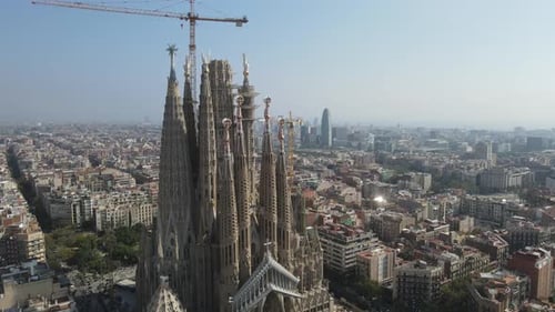 Aerial view of Sagrada Familia Cathedral at Catalunya